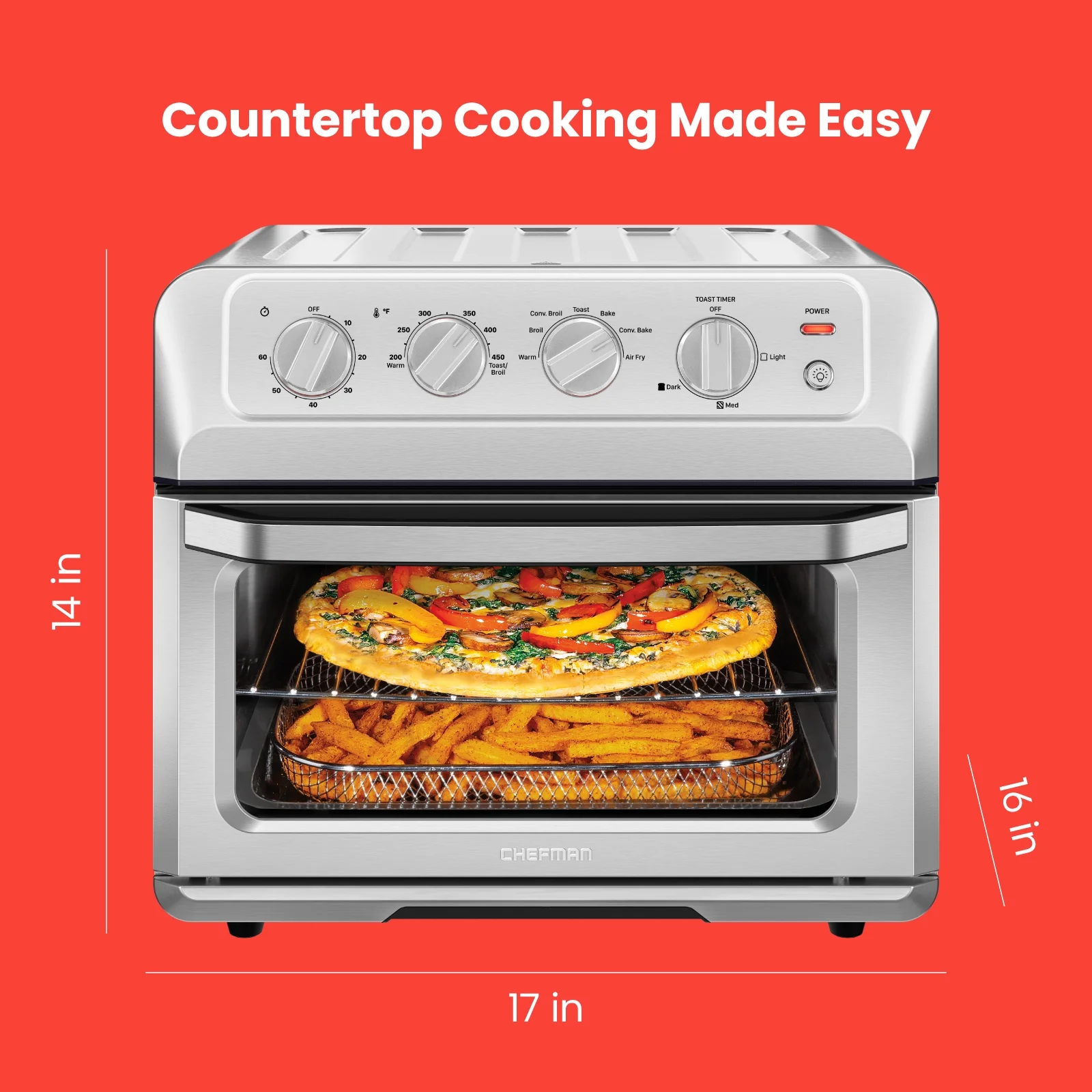 Chefman Air Fryer + Toaster Oven Combo, 7-in-1 Countertop Convection, 20 Qt Capacity - Stainless Steel, New