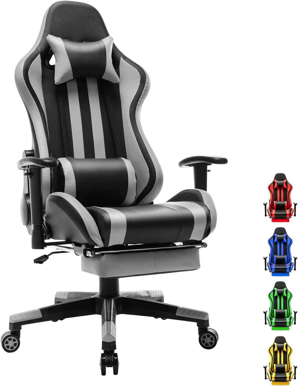 Soontrans Racer Style Gaming Chair with Footrest,Gamer Chair, Game Chair,Swivel Desk Chair with Backrest Seat Height Adjustable Headrest and Lumbar Pillow(Black/Gray)
