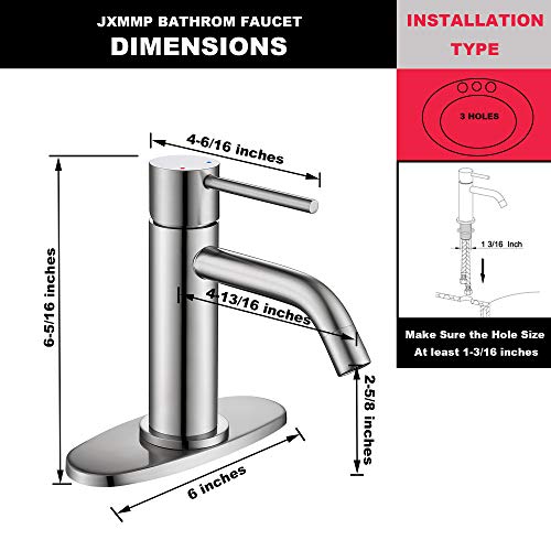 Brushed Gold Vessel Sink Faucet with Pop Up Drain and Supply Lines, Stainless Steel Gold Vanity Faucet Single Hole, JXMMP Single Handle Bathroom Faucet Gold, JXM1001BG
