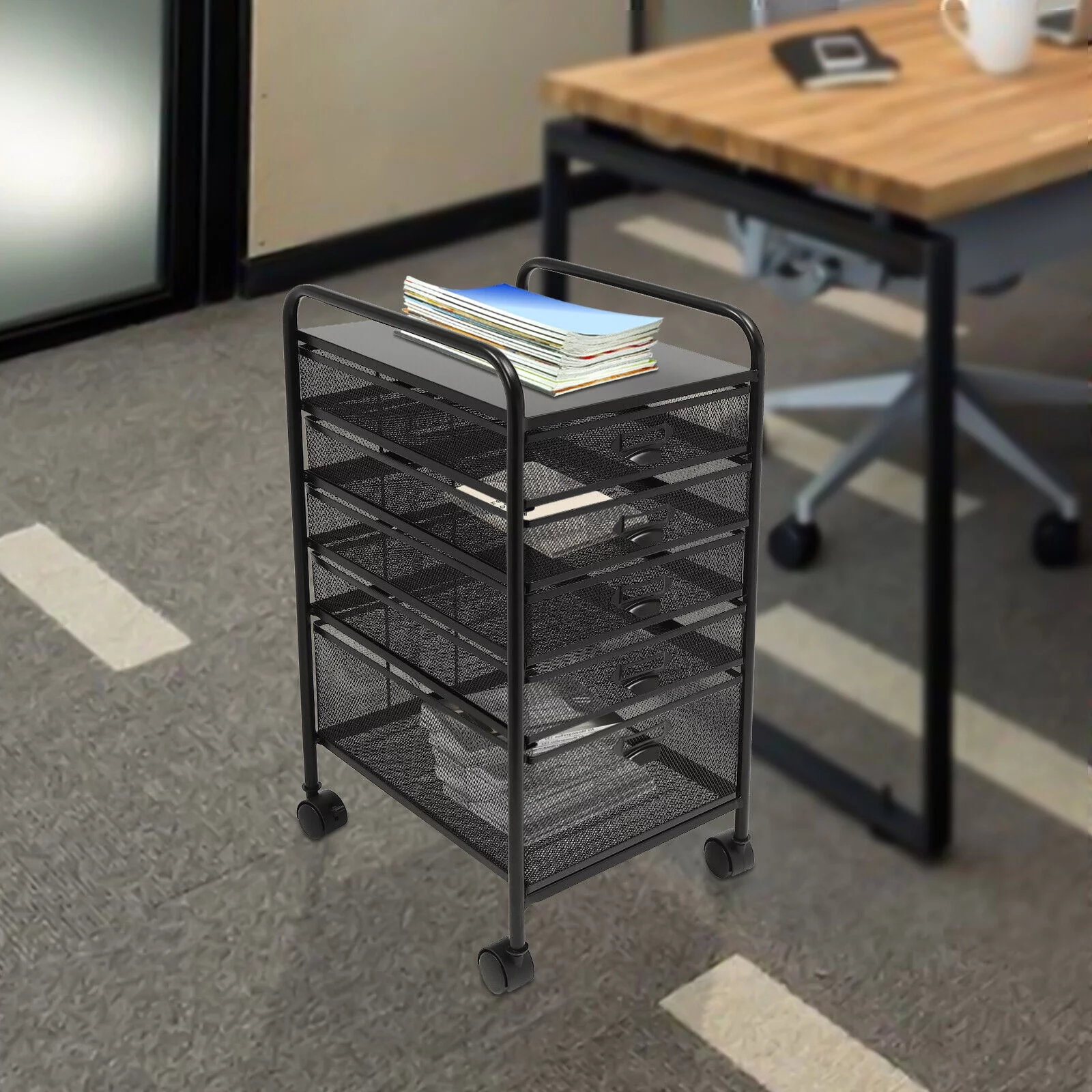 ZhdnBhnos Metal Filing Cabinet 5 Drawers Rolling File Storage Cart Craft Organizer with Wheels for Makeup, Kitchen, Utilities, Office Supplies, and Tools