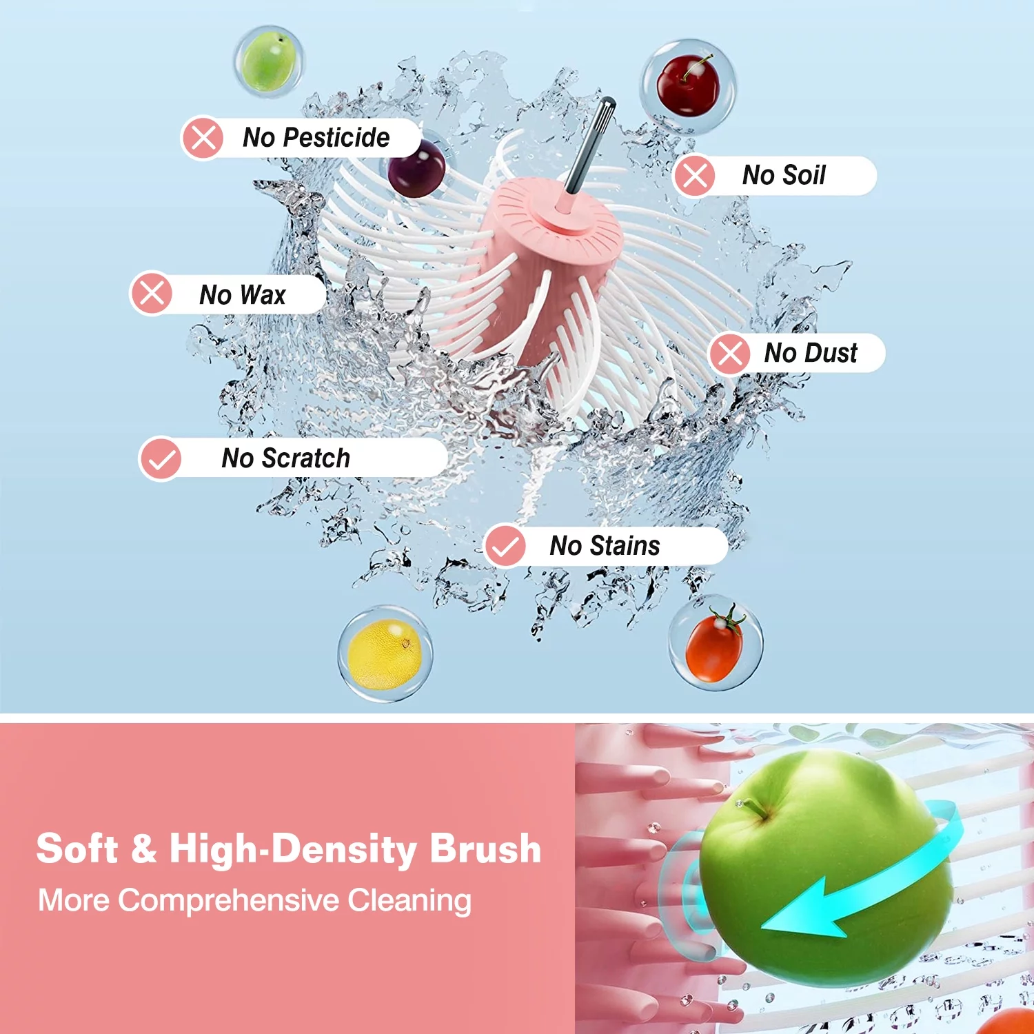 Fruit Vegetable Cleaning Device, iMounTEK Salad Washing Spinner with Brush Handle, Fruit Washing Machine with Bowl, Pink