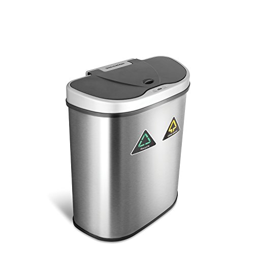 Ninestars DZT-70-11R Automatic Touchless Motion Sensor Semi-Round Trash Can/Recycler, 18.5 Gal. 70 L., Stainless Steel