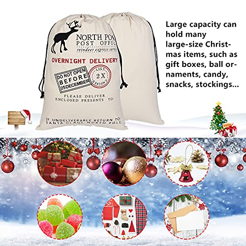 Inspireyee 6 Pack Large Christmas Bag Santa Sacks Xmas Canvas Cotton Xmas Sack Stocking with Drawstrings (Pattern 6, 19.5 X 27.5)