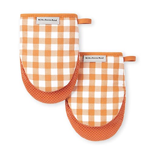 KitchenAid Gingham Cotton Mini Oven Mitt 2-Pack Set, Passion Red, 5.5