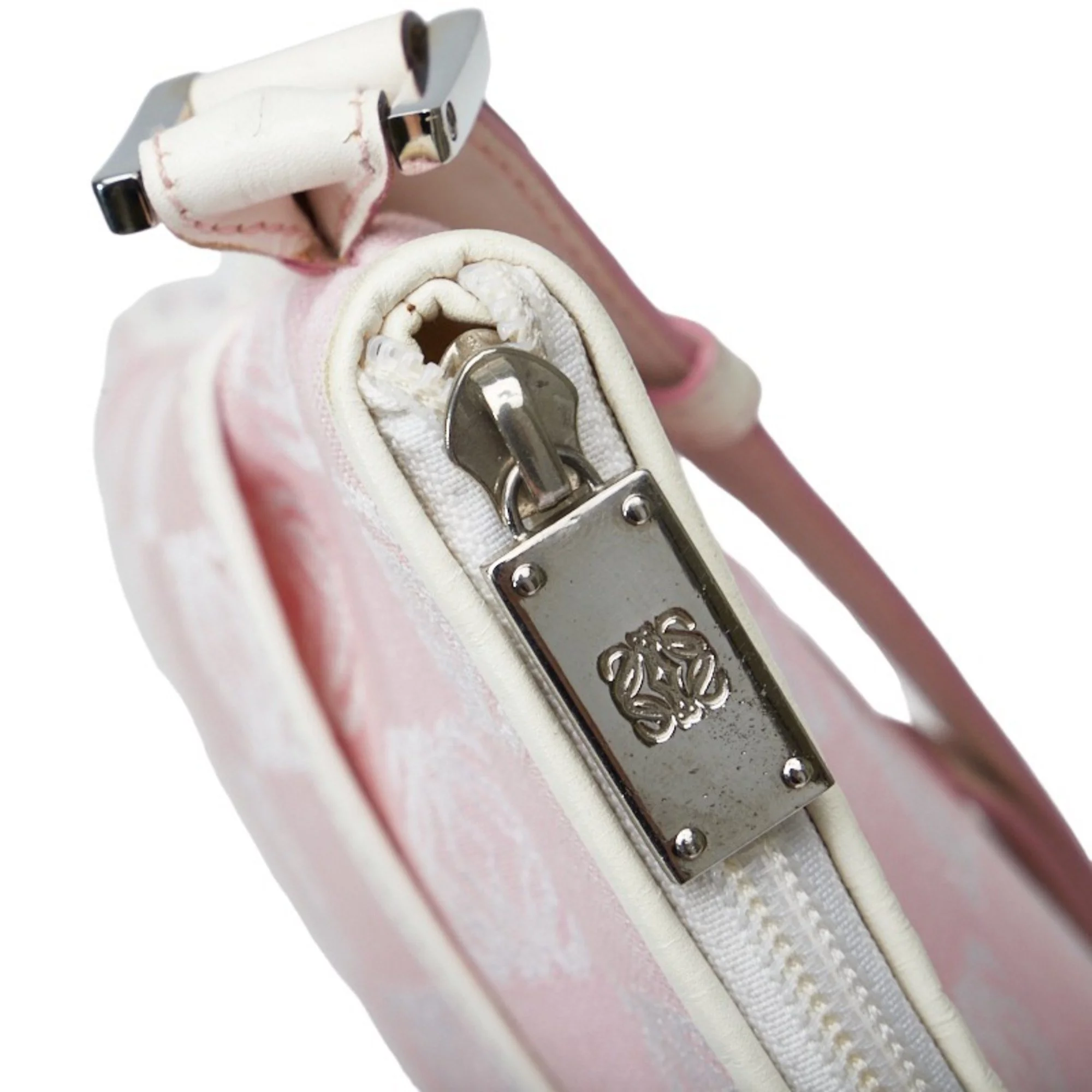 Pre-Owned Loewe Anagram shoulder bag 090401 pink white canvas leather ladies LOEWE (Fair)