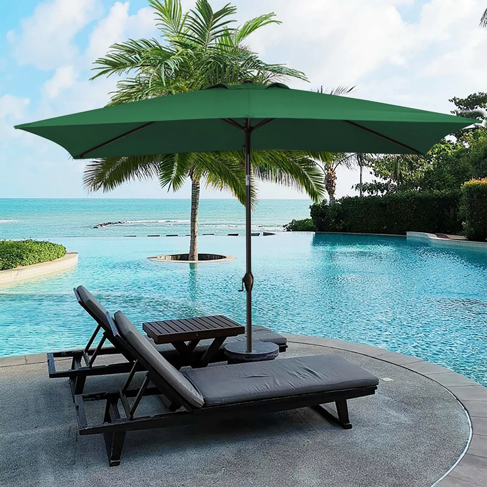 Serwall 6.5' x 10' Rectangular Patio Umbrellas, 6 Ribs Outdoor Umbrella for Chair, Green