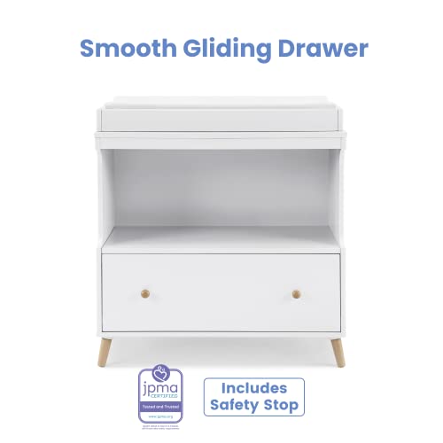 Delta Children Essex Convertible Changing Table with Drawer, Bianca White/Natural