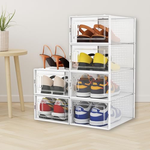 Crystal Clear Container - 6 Pack Shoe Boxes Clear Plastic Stackable, Clear Shoe Boxes - Shoe Bins for Sneakerheads - Sneaker Storage, 13.8