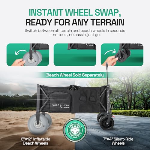 TerrainGO Beach Wagon Wheels for Sand | Quick-Change Interchangeable Patent Pending | Air-Filled Beach Cart Tires (12