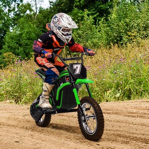 Garvee 24V Electric Dirt Bike for Kids 13+ Years Old, 350W Motor, 14.29 MPH, Dual Suspension, 2-Speed Modes, Max 135 Lbs - Realistic Motorcycle Style with LED Lights & Music​