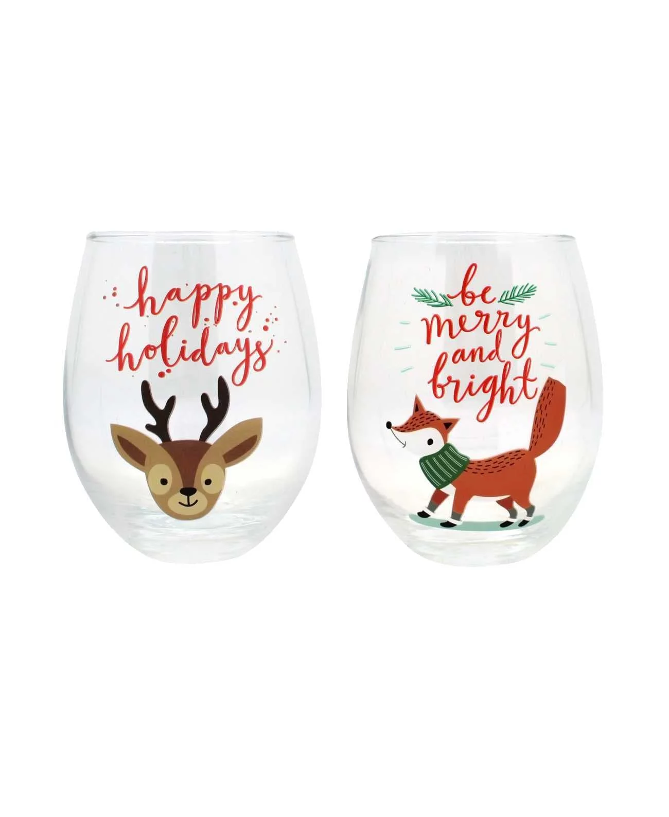 Tmd Holdings Happy Holidays Merry Bright 2-Pc Stemless Wine Glasses