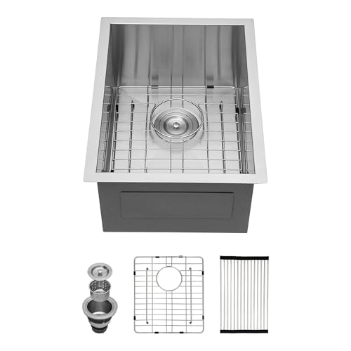 Kichae 12“ Deep Laundry Sink Undermount - 24 Inch Black Undermount Utility Sink Stainless Steel Single Bowl Under Counter Handmade Laundry Utility Room Basin