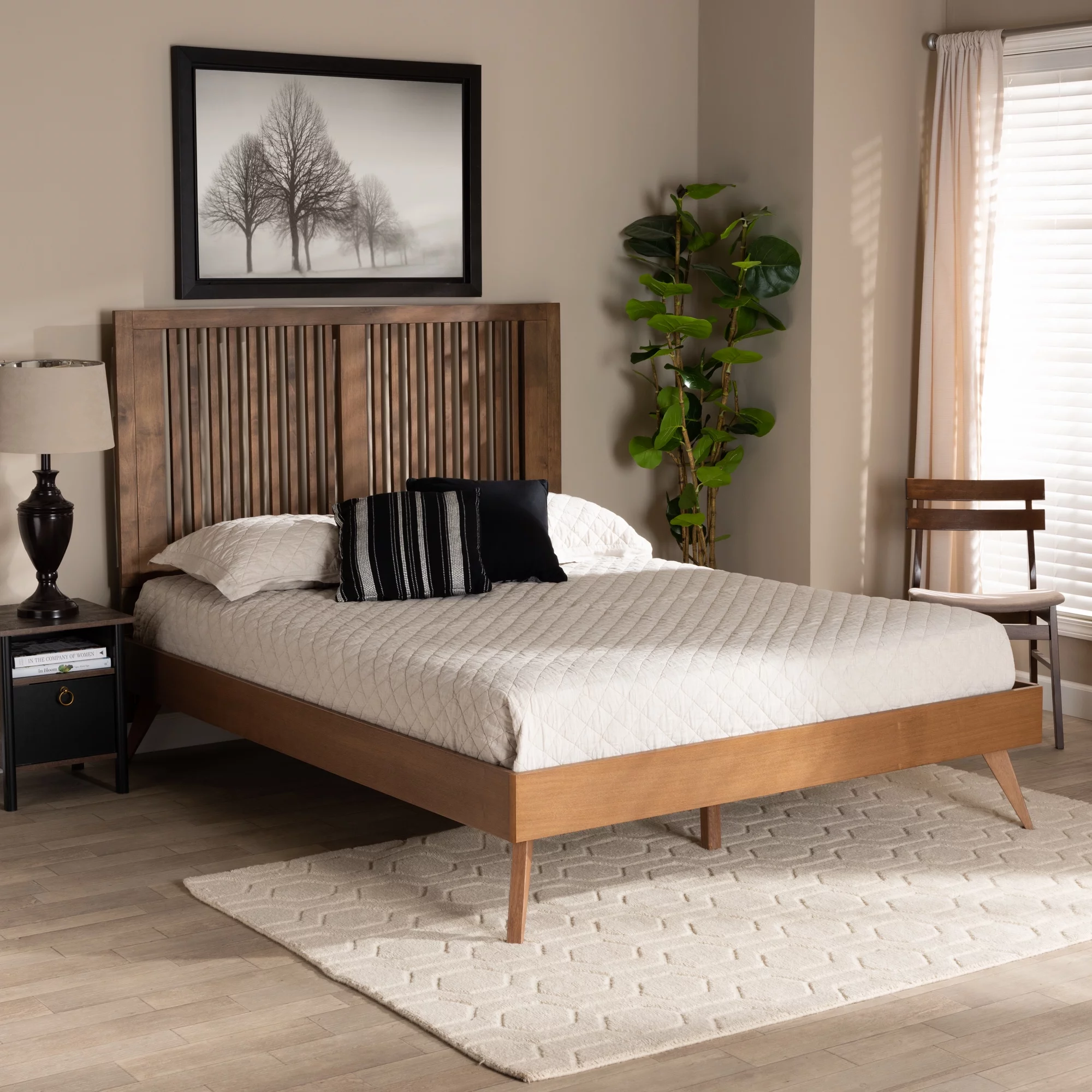 Baxton Studio Takeo Transitional Wood Platform Bed, Full, Ash Walnut