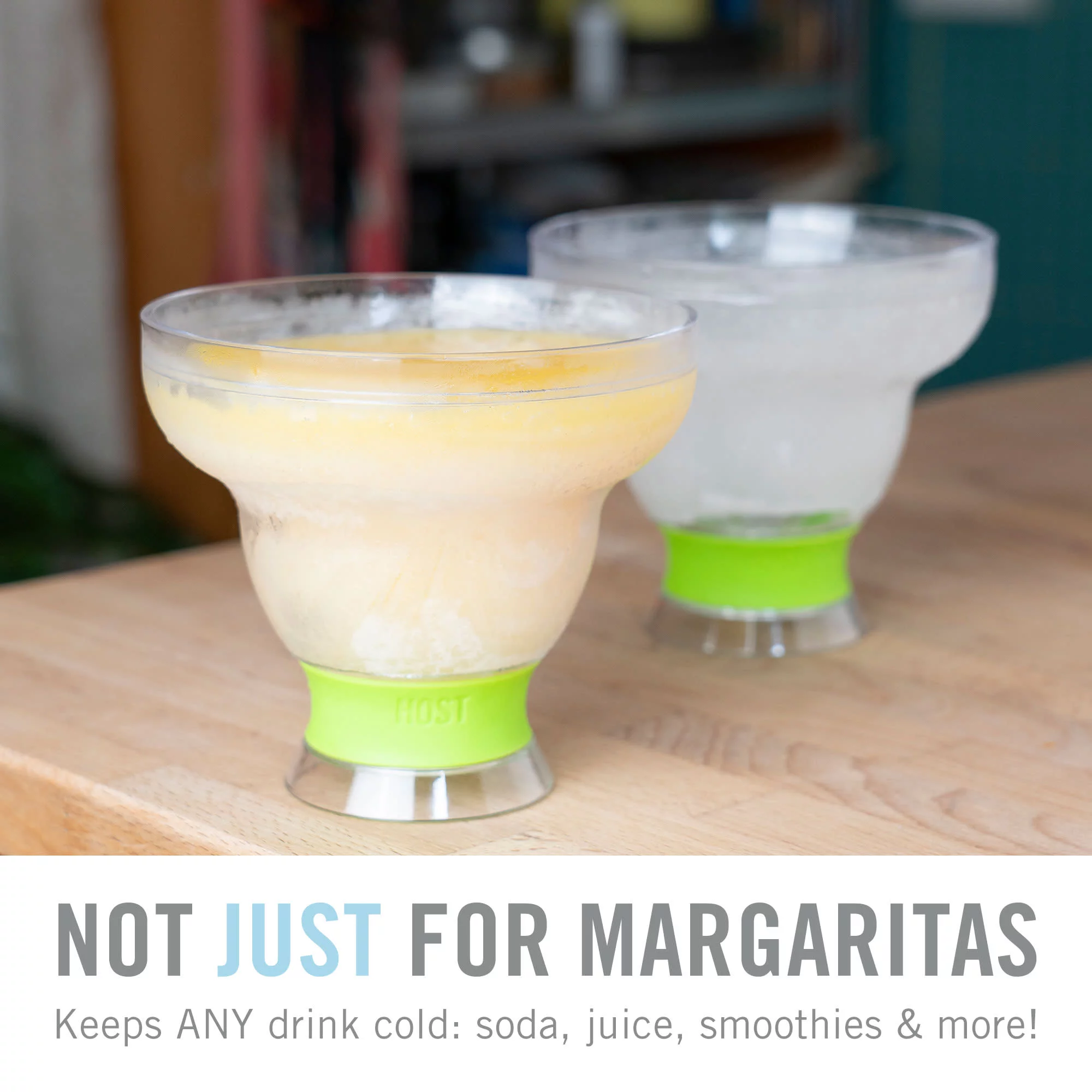 Host FREEZE Margarita Cocktail Glasses, Frozen Cup Double Wall Plastic Margarita Glasses Drinking Set Modern Drinking Glasses Grey Set of 4