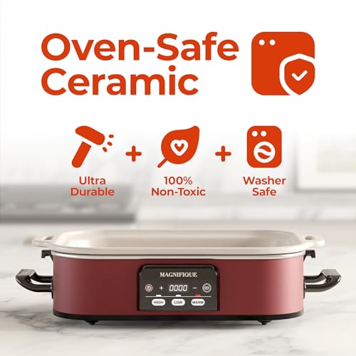 Magnifique 4 Quart Casserole Digital Slow Cooker, Premium Ceramic Bakeware for Oven, Dishwasher Safe Baking Dish