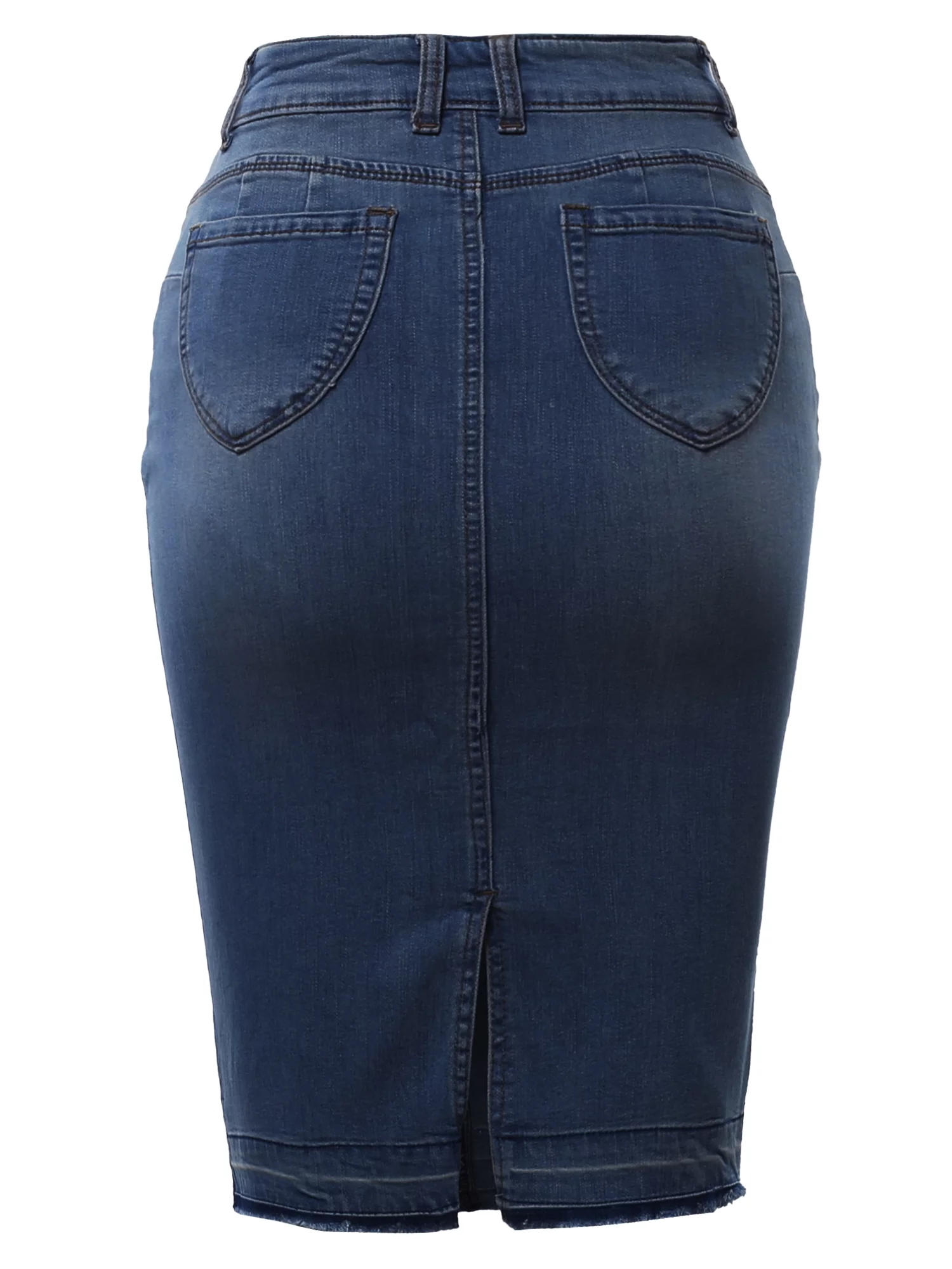 A2Y Women's Slim Fit Rayon Knee Length Back Slit Denim Jean Pencil Skirt Dark Navy L