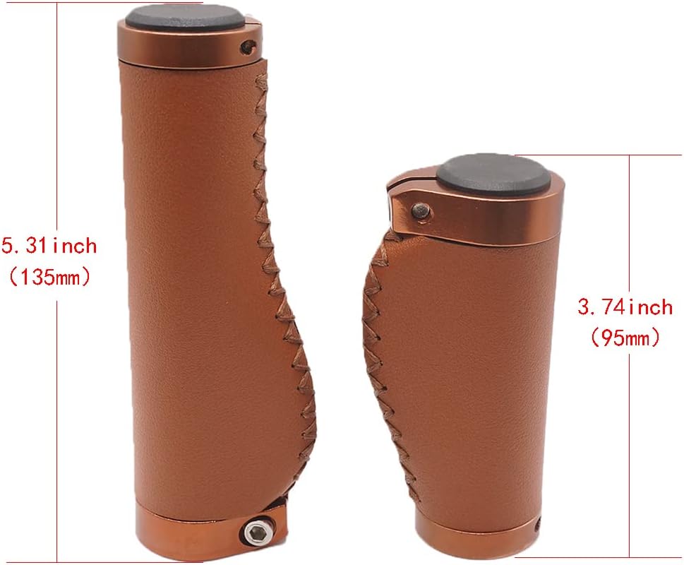 Bike Handle Grips 135/95mm Long/Short Grips Non-Slip PVC Microfiber Leather Ergonomic Hand-Sewn Casual Retro Double Lock-on Handlebar Lever for MTB,Road Bike (Brown-C)