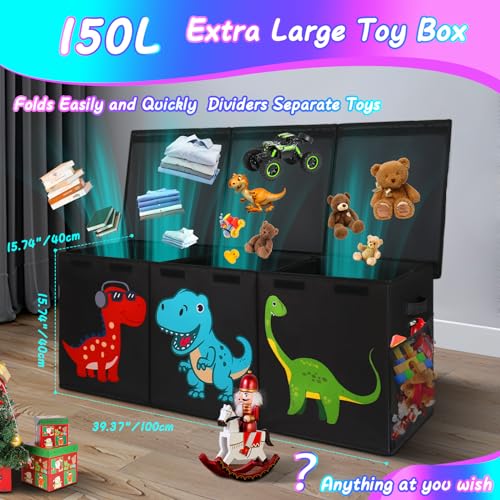 Extra Large Toy Box, Collapsible Sturdy Storage Organizer with Lids, Dinosaur Toybox for Boys Girls, 40