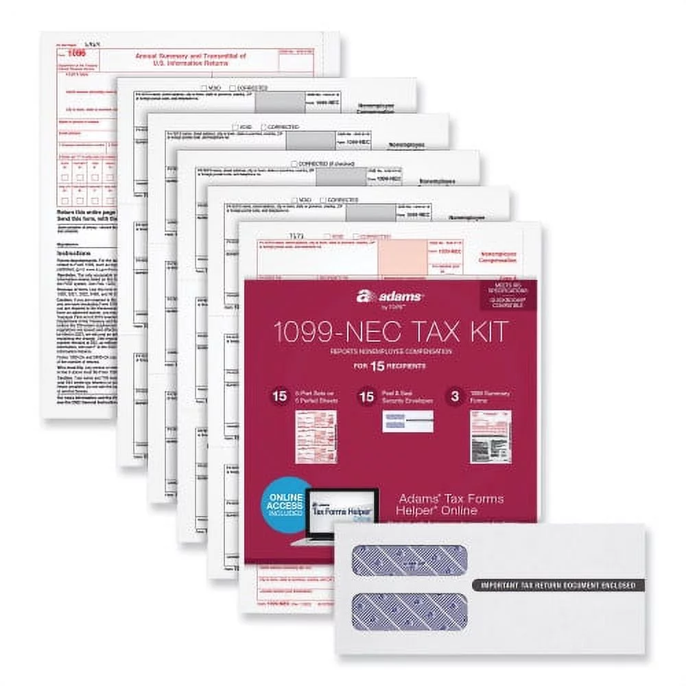 Adams 5-Part 1099-NEC Online Tax Kit, Fiscal Year: 2022, Five-Part Carbonless, 8.5 x 3.66, 3 Forms/Sheet, 15 Forms Total