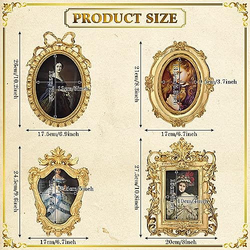 Geetery 4 Pcs Black Gothic Vintage Picture Frames Set Antique Picture Frame Small Mini Luxury Ornate Oval Circle Rectangle Wall Hanging Decor for Gallery Wall Photo Display Tabletop Home Decoration