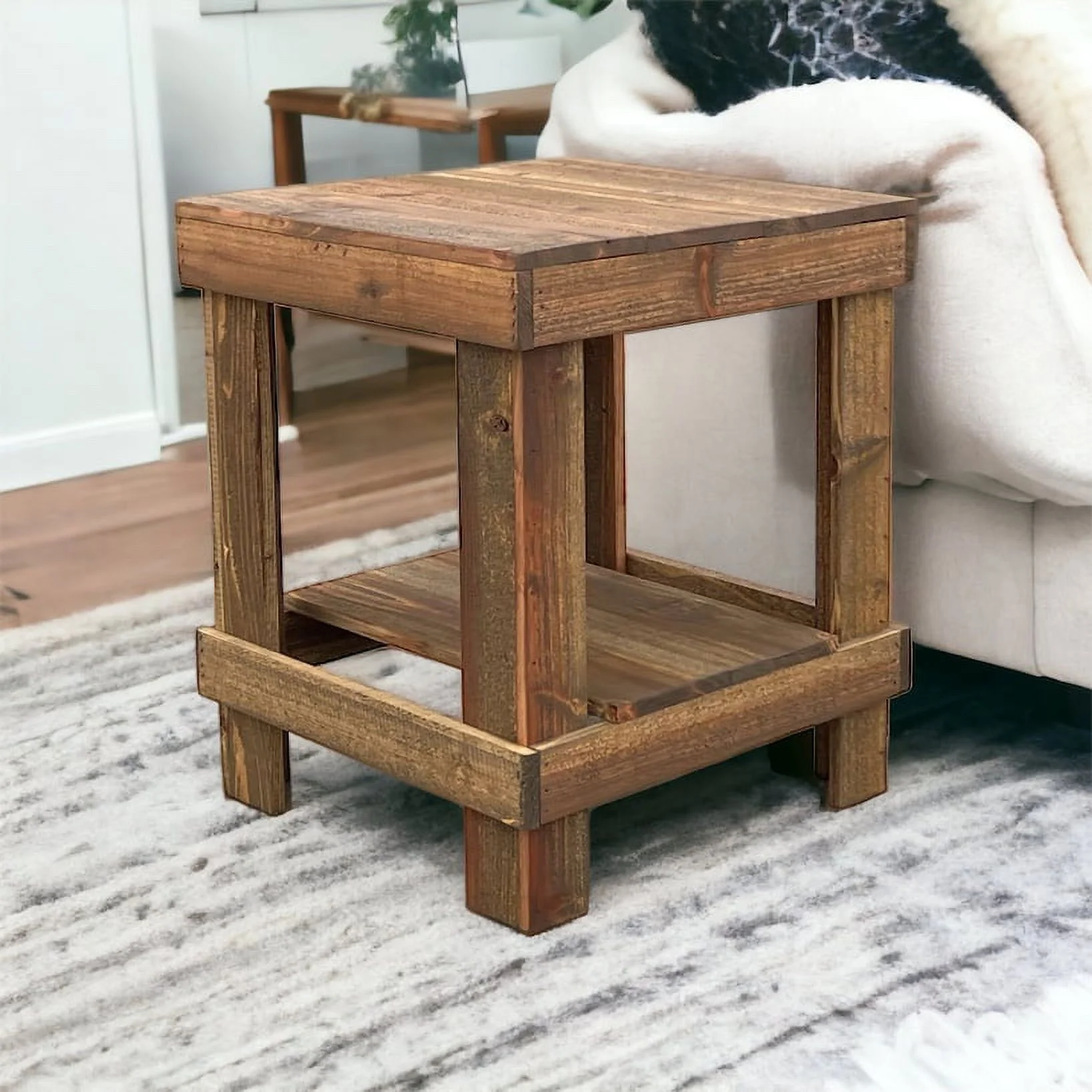 Woven Paths Rustic Solid Wood Living Room End Table, Natural