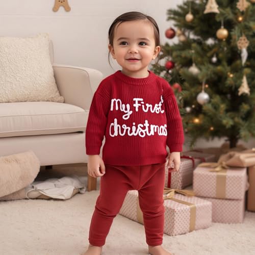 Newborn Baby Girl Boy Christmas Knit Sweater My First Christmas Tree Embroidery Winter Sweatshirt Outfit Fall Clothes
