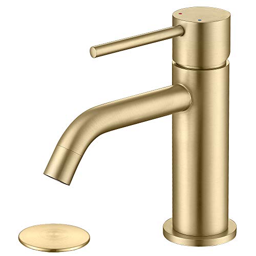 Brushed Gold Vessel Sink Faucet with Pop Up Drain and Supply Lines, Stainless Steel Gold Vanity Faucet Single Hole, JXMMP Single Handle Bathroom Faucet Gold, JXM1001BG