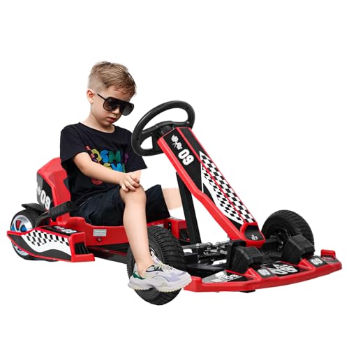 Electric Go Kart for Kids, 36V 350W Motor Drift Kart with 16 MPH Speed, Battery Powered Ride on Toy Outdoor, Adjustable Length, Max Load 187lbs, 4 Wheel Electric Pedal Go Karts for Kids Teens