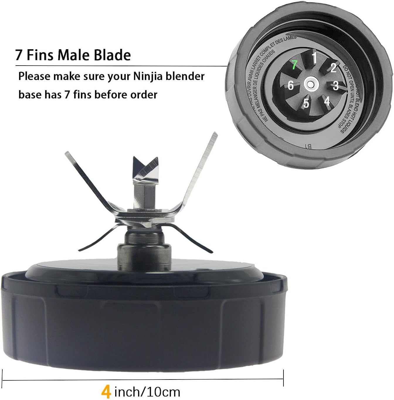 Ninja Blender Replacement Parts, 2 Pack 24oz Ninja Blender Cups with To-Go Lids, 7 Fins Ninja Blender Blade for Ninja BL450_30 BL480_30 BL640-30 BL642-30 BN401 BN751 BN801 NN100-30 NN102 BL2012