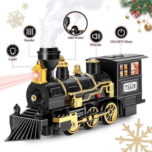 BainGesk Train Set, Christmas Train Set with Steam, Lights and Sounds, Train Sets for Around The Christmas Tree, Electric Train Toys for 3 4 5 6 7 8 Year Old Kids, Gifts for Boys & Girls Christmas