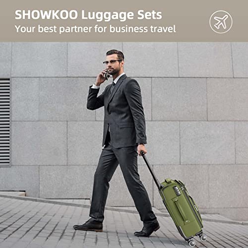 SHOWKOO Luggage Sets 3 Piece Softside Expandable Lightweight Durable Suitcase Sets Double Spinner Wheels TSA Lock Armygreen (20in/24in/28in)