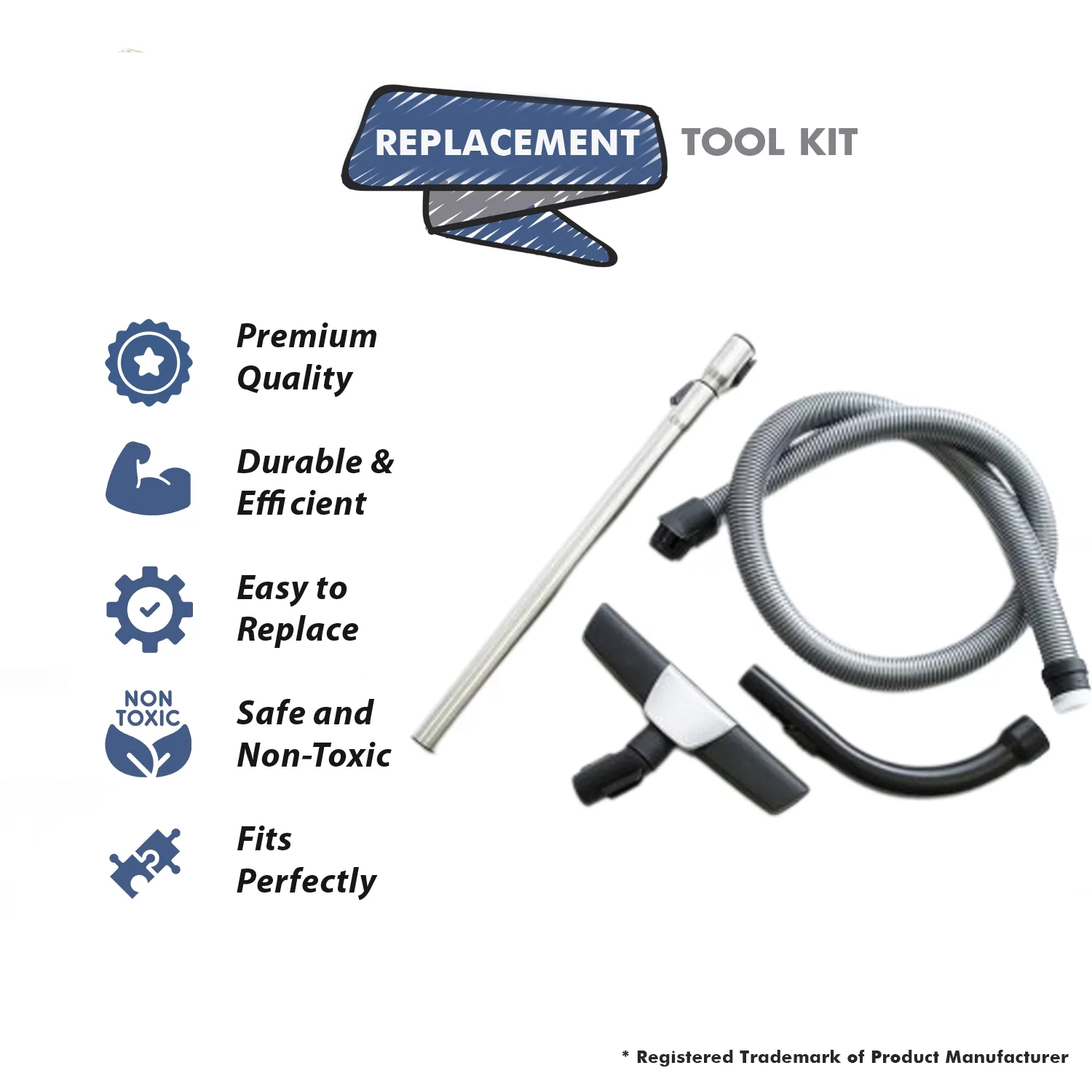 Replacement Part For Miele C2, C3, S8, Extension Hose, Plastic Curved Bent end, Telescopic Wand and floor Brush Attachment Kits (4 PCS)