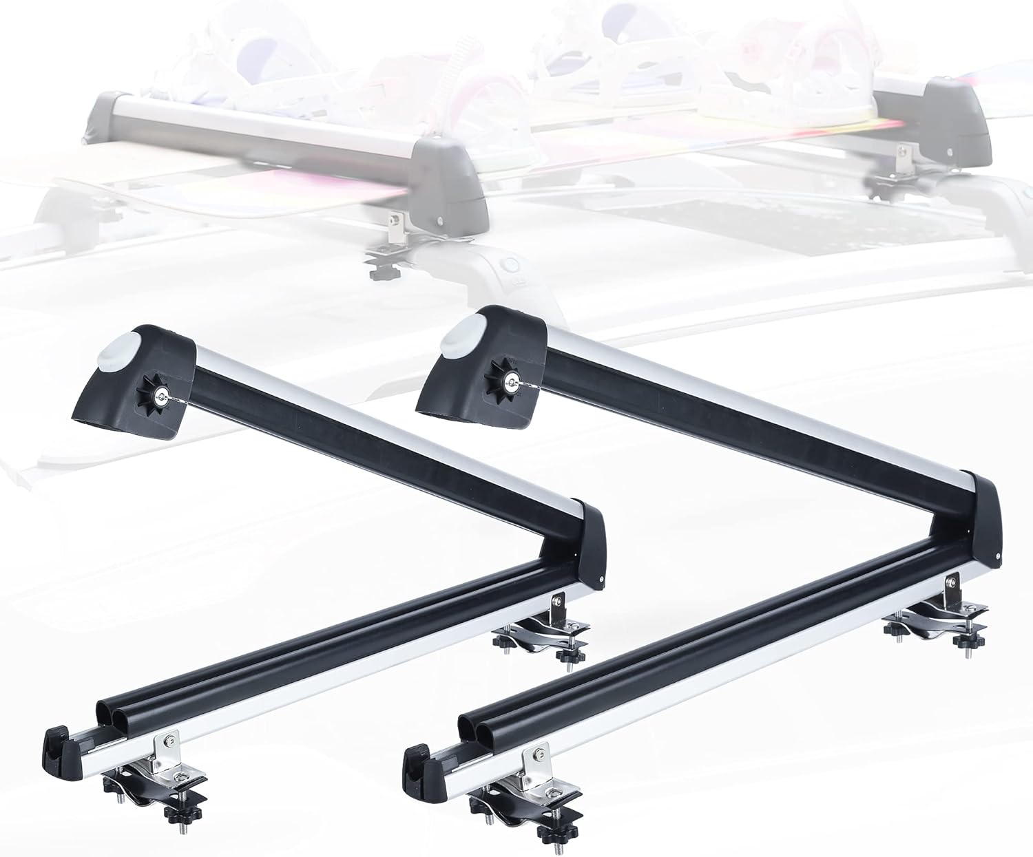 GPT RACK 33'' Ski & Snowboard Racks, Aluminum Universal Ski Roof Rack Fits for 6 Pairs of Skis Or 4 Snowboards, Ski Roof Carrier Fits for Most Vehicles Equipped Crossbars