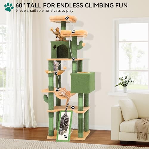 YITAHOME Tall Cat Tree Tower with Leaves for Indoor Cats, 72.8in Cute Cat Climbing Tower with Self-Grooming Brush, Cat Condo, Top Perch, Basktet, Sisal Scratching Posts and Board, Dangling Ball