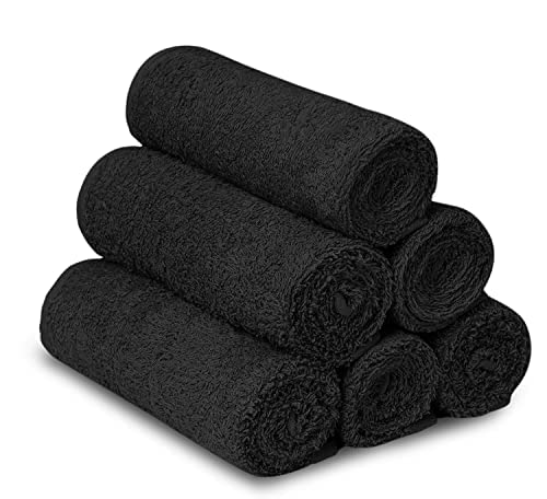 Salon Towel, Pack of 24 (Not Bleach Proof, 16 x 27 Inches) Highly Absorbent Cotton Towels for Hand, Gym, Beauty, Spa, and Home Hair Care, Black