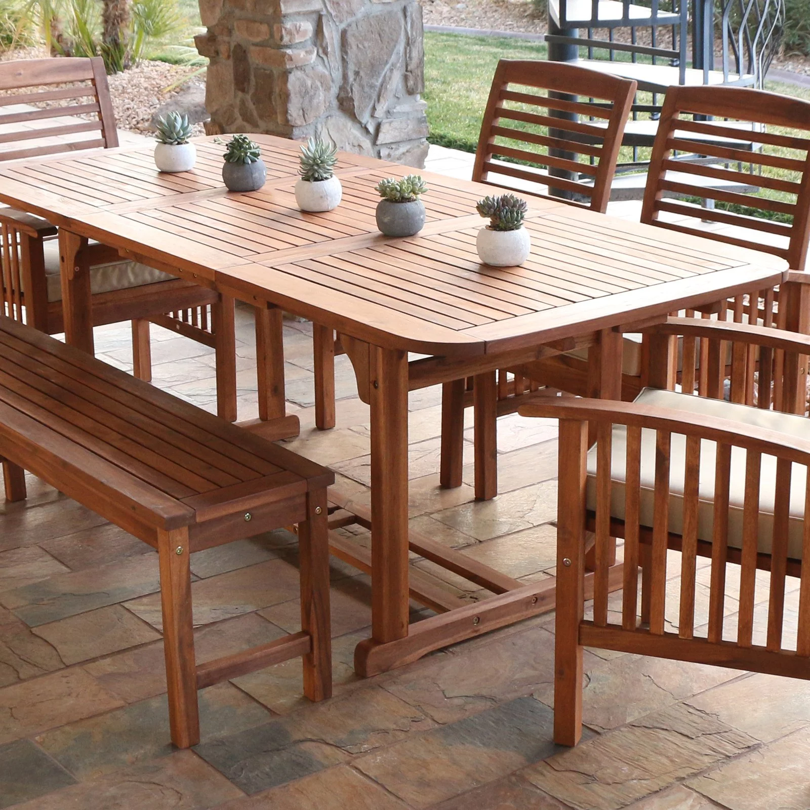 Acacia Wood Patio Extendable Dining Table, Brown