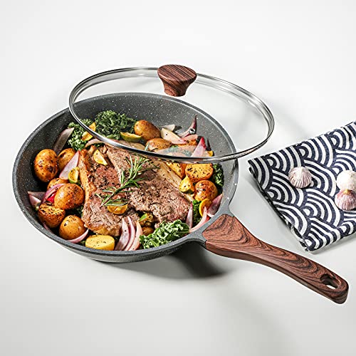 SENSARTE Nonstick Ceramic Frying Pan Skillet with Lid, 12.5 Inch Omelet Pan, Healthy Non Toxic Chefs Pan, Induction Compatible Egg Pan with Heat Resistant Handle, PFAS-Free