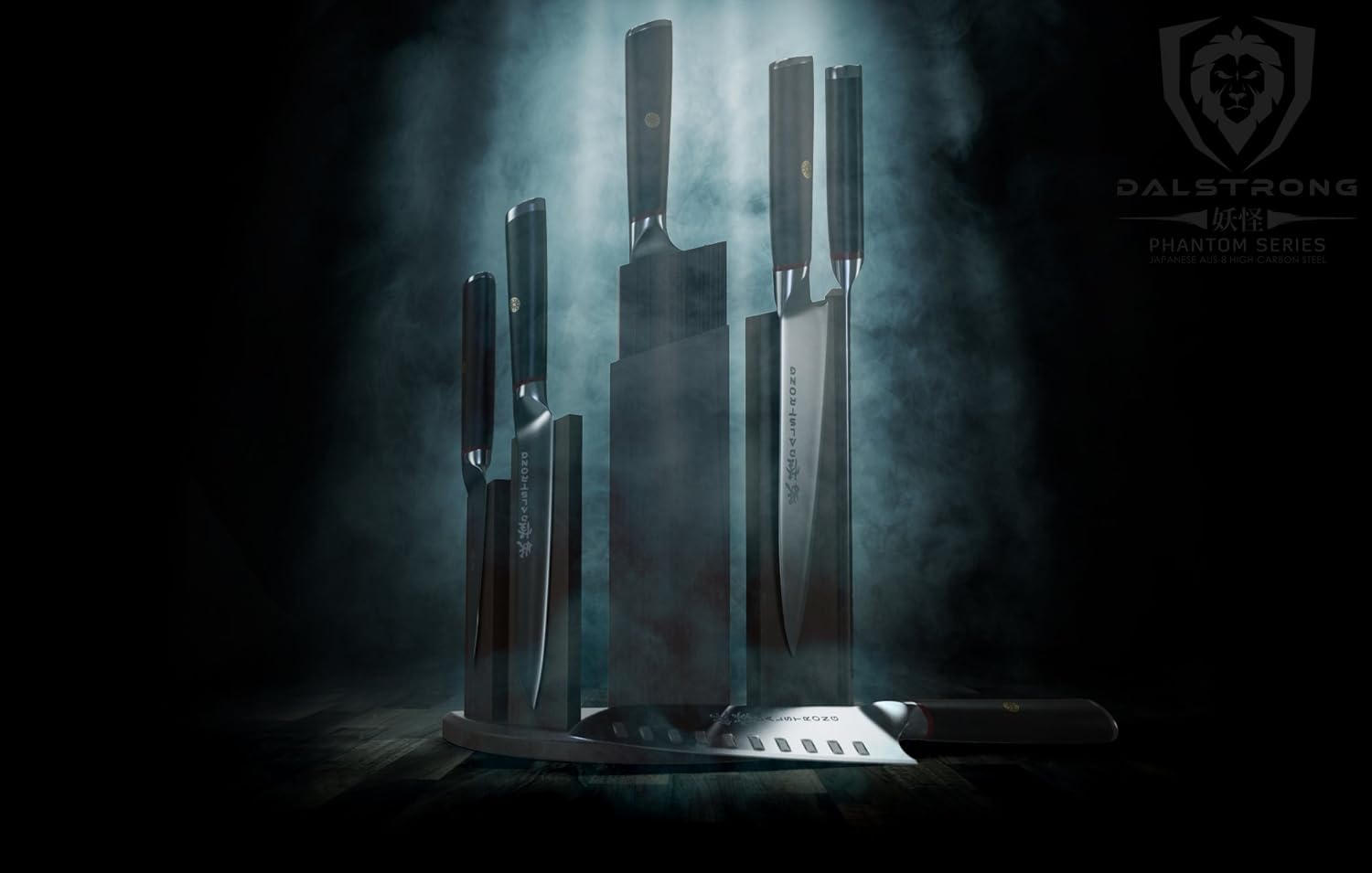 DALSTRONG Knife Block Set - 6-Piece w/Magnetic Knife Stand - Phantom Series - Japanese High-Carbon - AUS8 Steel - Pakkawood Handle