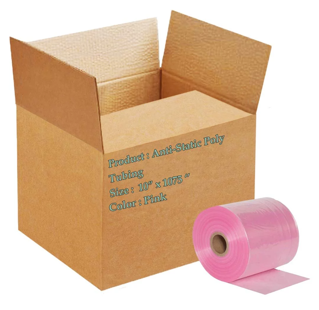 Roll of Pink Anti-Static Poly Tubing 10 X 1075. Heavy-Duty Poly Tubing 4 mil Thick. Great for Packaging, Storing Sensitive Electronic Components. Ideal for Industrial Applications. Amine Free.