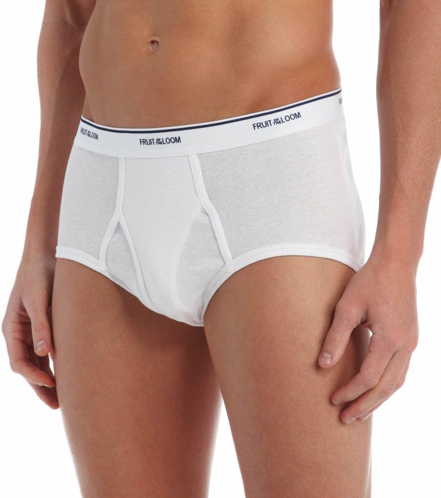 Fruit of the Loom Men's Underwear Basic Cotton Brief, Multi-Pack, White, Large