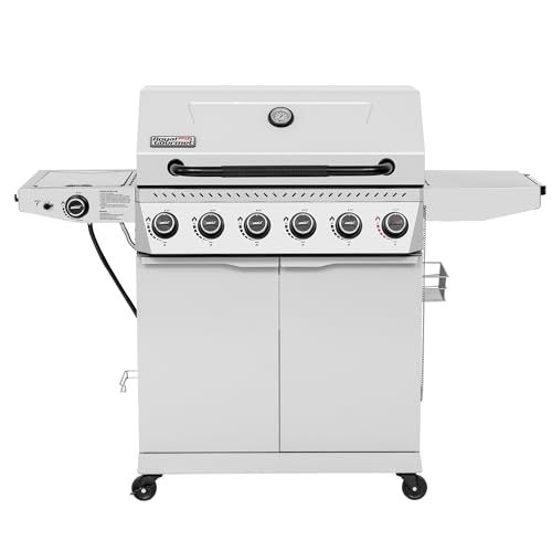 Royal Gourmet GA6406W 6 Burner Propane Gas Grill with Foldable Right-Side Table, 74,000 BTUs, Cabinet Style Gas BBQ Grill with Side Burner for Barbecue Grilling & Backyard Cooking, White