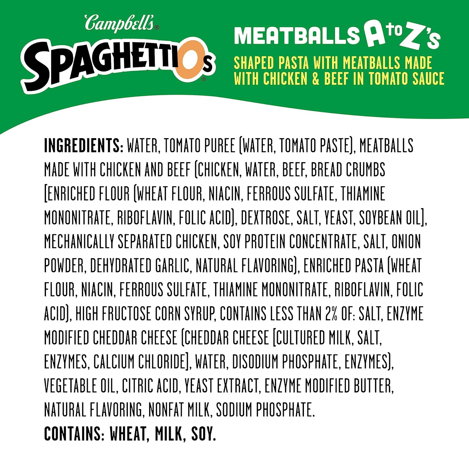 SpaghettiOs A to Z's Canned Pasta with Meatballs, 15.6 oz Can (Pack of 12)