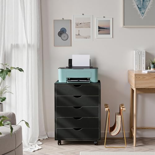 OLIXIS 7 Drawer Mobile File Cabinet Under Desk Storage Organization with Wheels Vertical Filing Chest Rolling Wood Small Desk Printer Stand for Home Office, 15.75
