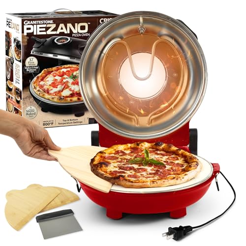 PIEZANO Crispy Crust Pizza Oven by Granitestone – Electric Pizza Oven Indoor Portable, 12 Inch Indoor Pizza Oven Countertop, Pizza Maker Heats up to 800˚F for Stone Baked Pizza at Home - Cream