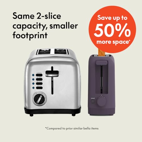 bella 2 Slice Slim Toaster, Fits-anywhere™ Kitchenware, 6 Setting Shade Control with Reheat & Cancel Buttons, Removable Crumb Tray, 10” Long Slot, Anti Jam & Auto Shutoff, 900 Watt, Oatmilk