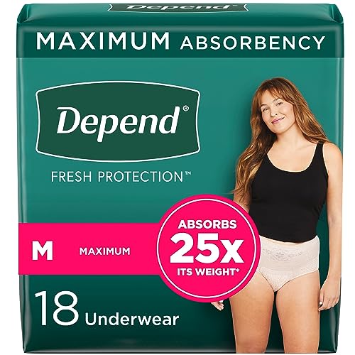 Depend FIT-FLEX Incontinence Underwear for Women, Disposable, Maximum Absorbency, Medium, Blush, 18 Count (Pack of 1)