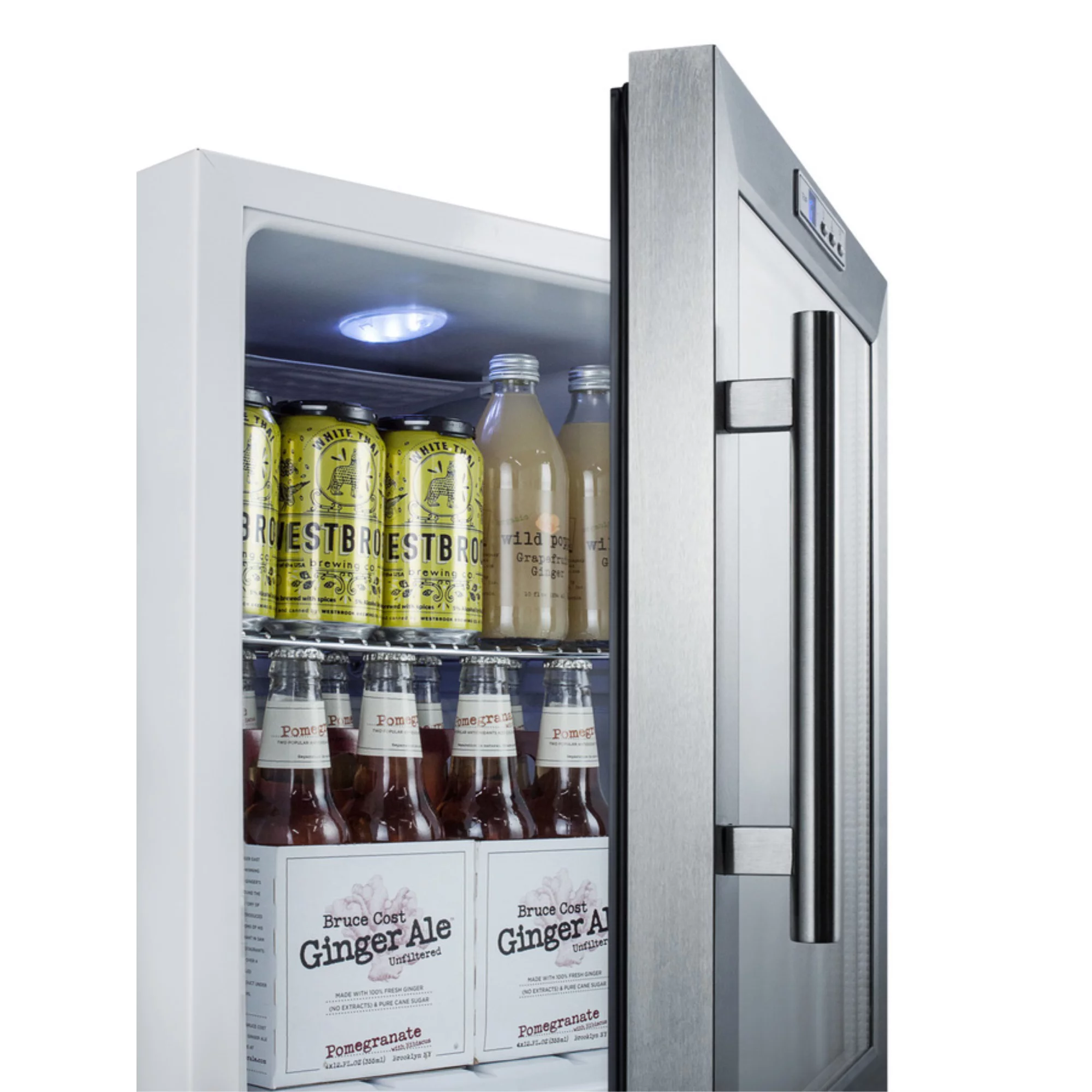 Summit Appliance SCR215LCSS 17 Commercially Approved Compact Beverage Center with 1.7 cu. ft. Capacity 2 Adjustable Chrome Shelves Automatic Defrost and Lock in Stainless Steel