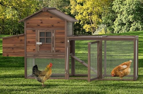 Wooden Chicken Coop Large Outdoor Hen House with Nest Box Poultry Cage Rabbit Hutch 80''- Waterproof UV Panel Brown