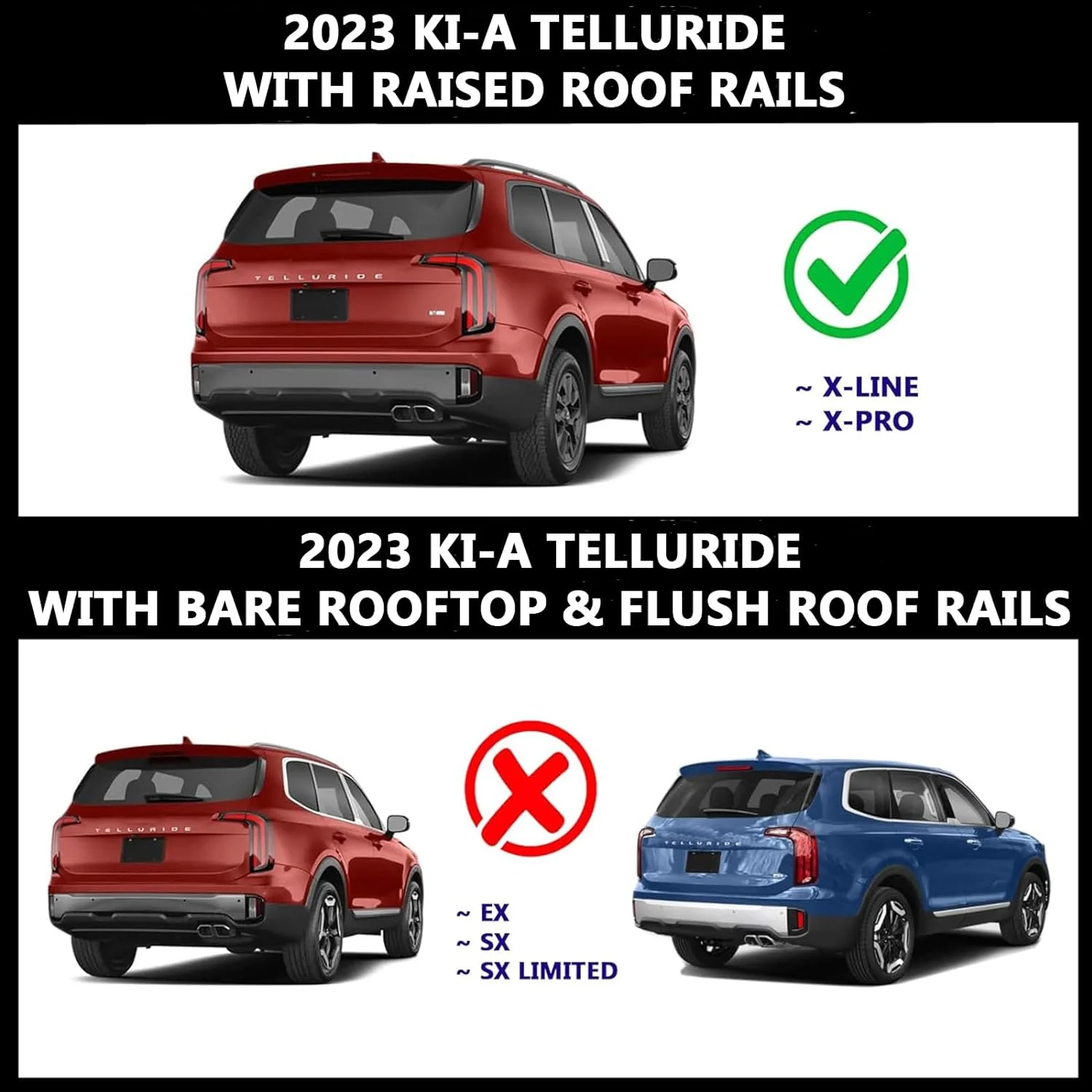 ROKIOTOEX Cobra Roof Rack Crossbars Fit for 2023 Telluride EX X-Line, SX X-Pro Raised Side Rails Rooftop Cargo Luggage Carrier Silver CJ4035