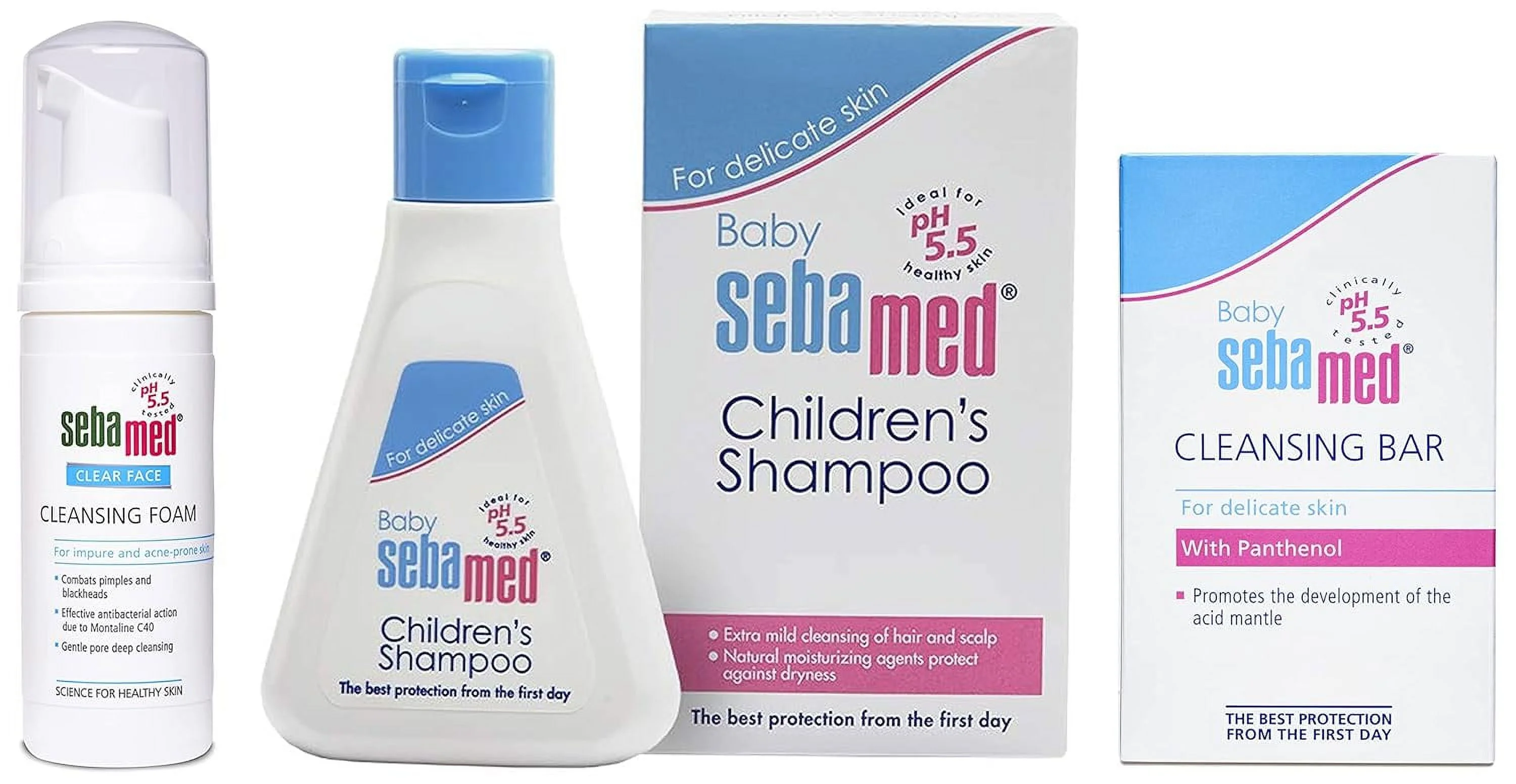 Sebamed Baby Cleansing Bar 150g & Soap Free bar| For Delicate skin & Clear Face Foam 50ml|PH 5.5|Acne, pimples & blackheads|Montaline C40|Gentle deep cleanser & Baby Shampoo 50ml|Ph 5.5| Camomile